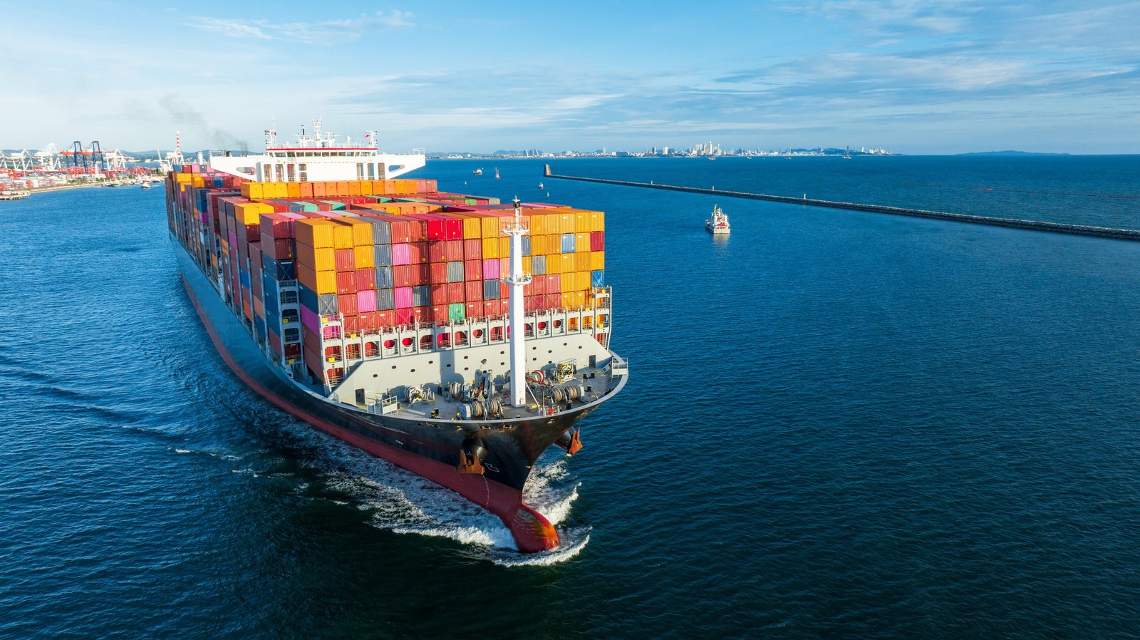 Container ship carry cargo container on the ocean concept logistic service transportation import
